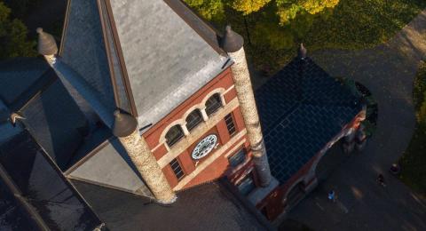 Aerial overhead view of T-Hall