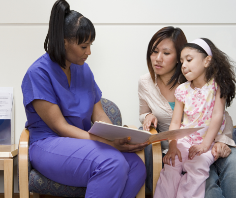 UNH Nursing student with a mother and her daughter