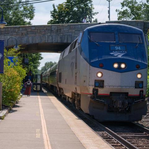 Amtrak train pulling into station