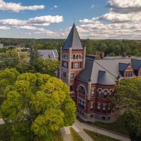 Aerial view of T-Hall during the summer