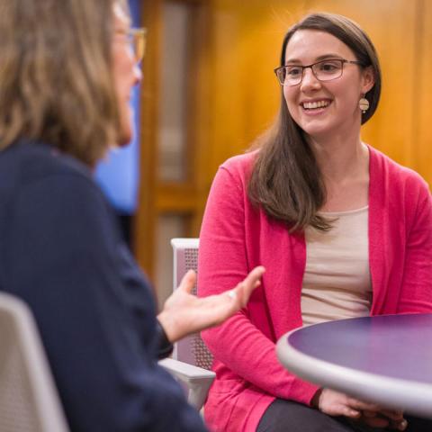 Student talking to career coach at the St. Martin Career Exploration Office